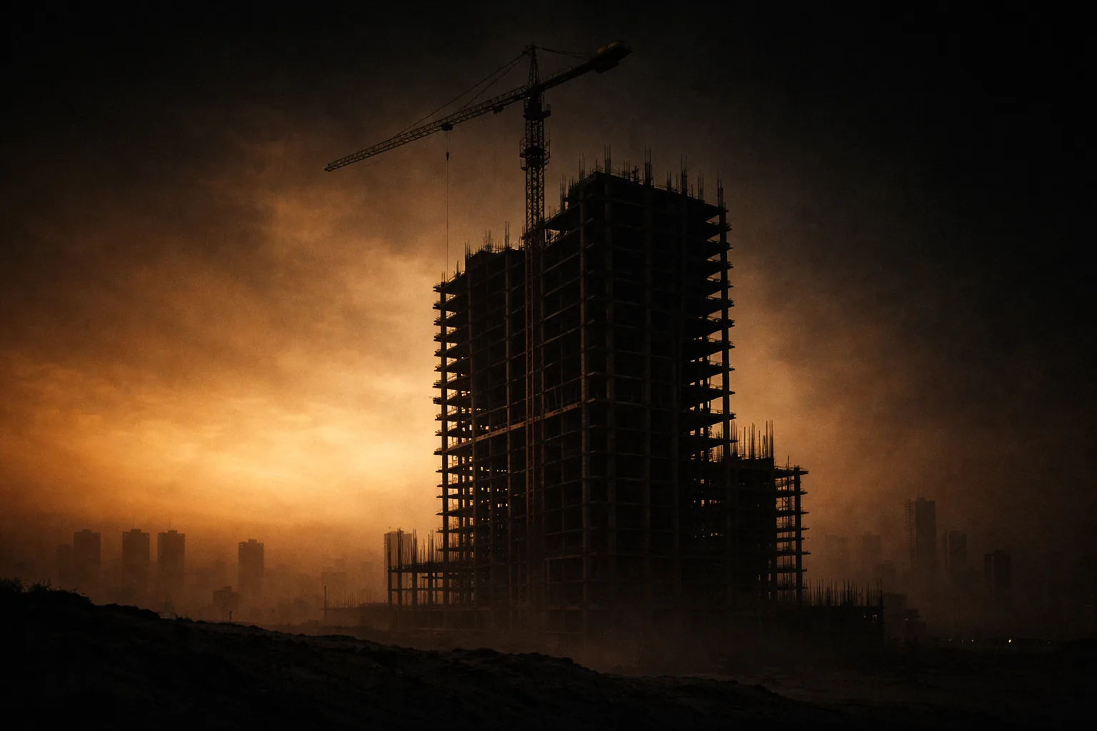 Construction tower silhouette at twilight